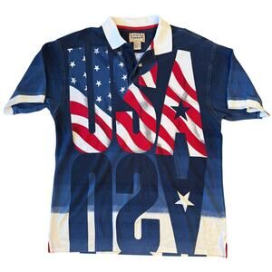 VTG USA Polo 100% Cotton Traders Short Sleeve Americana Patriotic Unisex Large